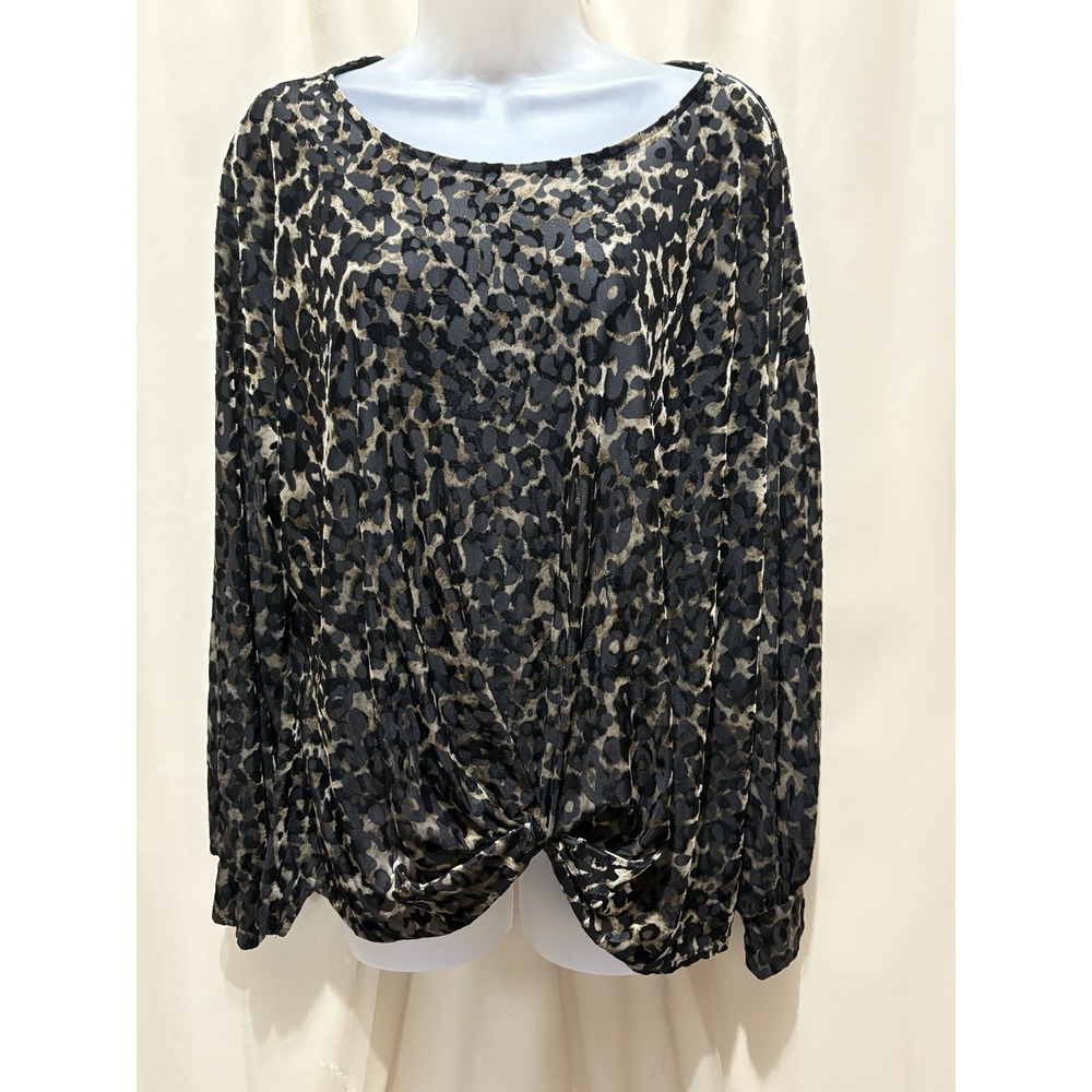 Karen Kane Velvet Burnout Leopard Print Blouse Top Plus Size 1X Twist Front